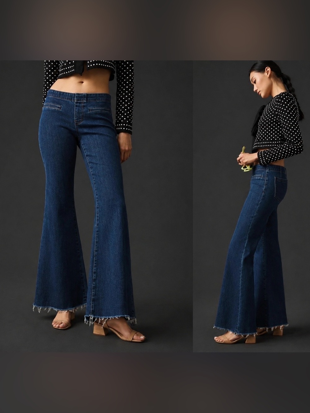 Pilcro Anthropologie Retro Mid Rise Pull On Flared Raw Hem Jeans. Size 27